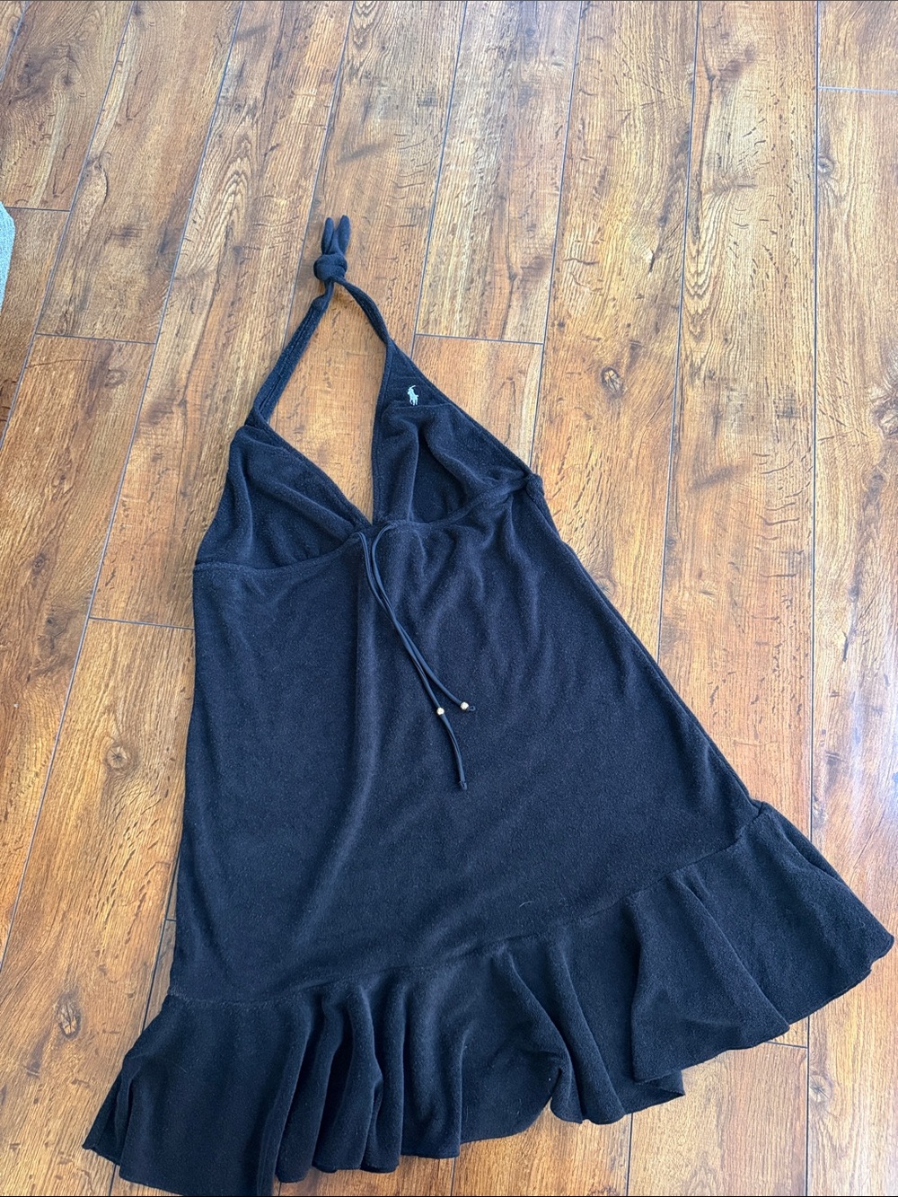 Ralph Lauren Black terry halter tennis dress cover Y2K Beach club lounge